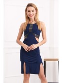 Tailliertes Kleid mit Ausschnitten, Marineblau G5078 – Online-Shop – Boutique